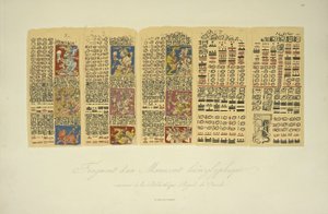 ドレスデン王立図書館で保存されている象形文字写本の断片、コルディジェラの景色とアレクサンドルフォンフンボルトとエイムによるアメリカ先住民の記念碑のイラスト